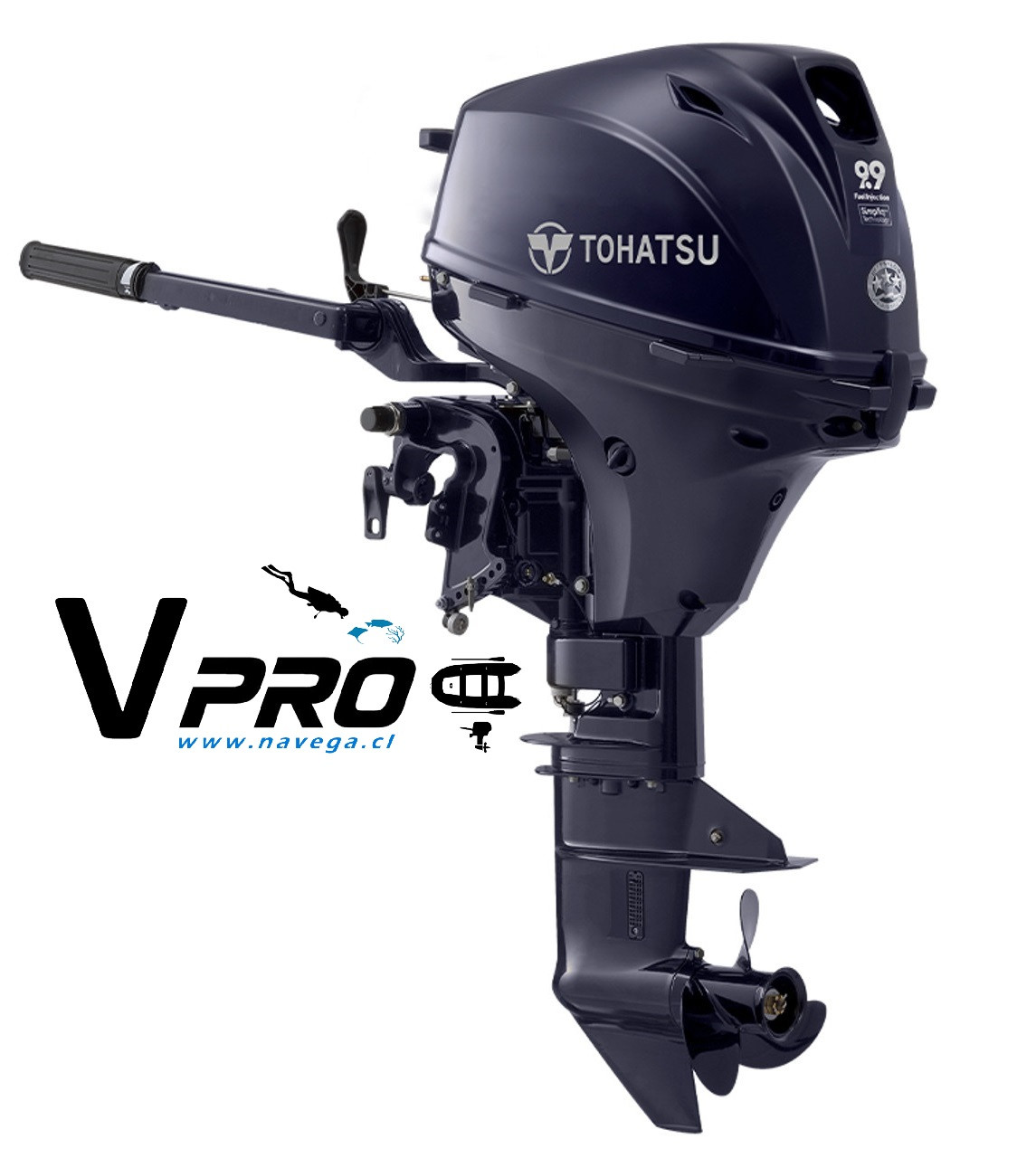 Motor fuera de borda Tohatsu 9.9HP 4 tiempos Mando popero pata larga