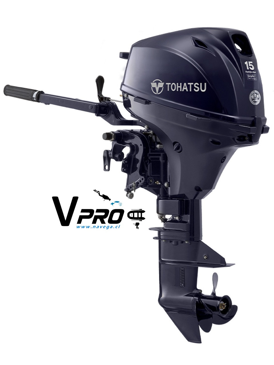 Motor fuera de borda Tohatsu 15HP 4 tiempos Mando popero pata larga